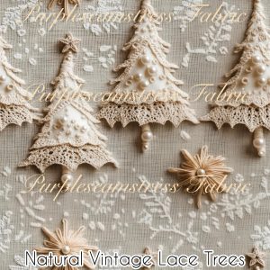 Natural Vintage Lace Trees - Fabric