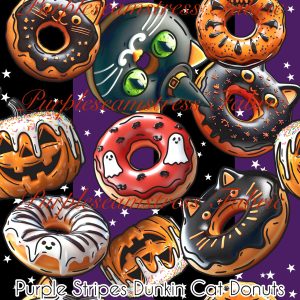 Purple Stripes Dunkin Cat Donut - Fabric