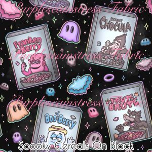 Spooky Cereals on Black - Fabric