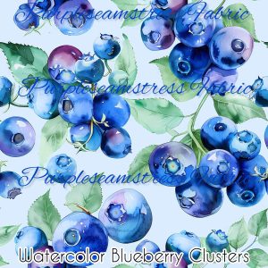 Watercolor Blueberry Clusters - Fabric