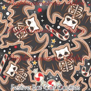 Festive Bat Cat Cookies - Fabric