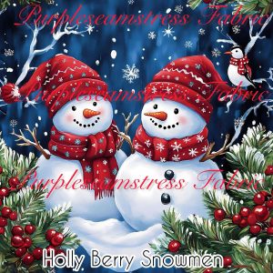 Holly Berry Snowmen - Fabric