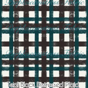Teal Black Distressed Plaid - Fabric