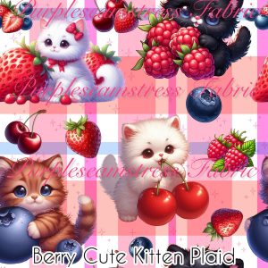 Berry Cute Kitten Plaid - Fabric