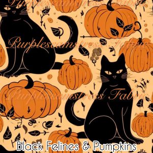Black Felines & Pumpkins - Fabric