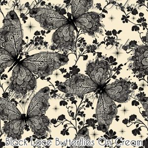Black Lace Butterflies on Cream - Fabric