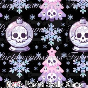 Black Pastel Skelly Xmas - Fabric