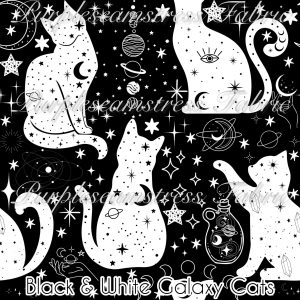 Black & White Galaxy Cats - Fabric