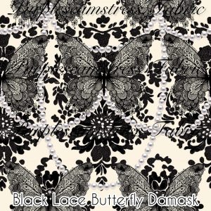 Black Lace Butterfly Demask - Fabric