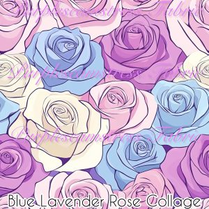 Blue Lavender Rose Collage - Fabric
