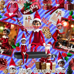Blue Stripe Naughty Elves - Fabric