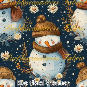 Blue Floral Snowmen - Fabric