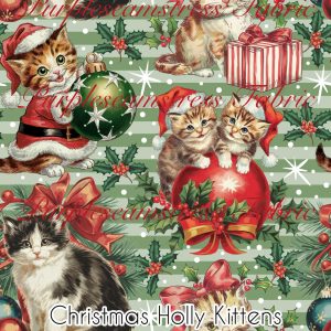 Christmas Holly Kittens - Fabric