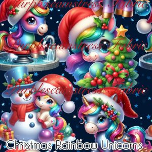 Christmas Rainbow Unicorns - Fabric
