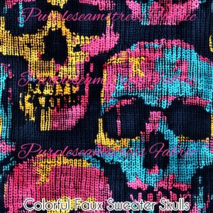 Colorful Faux Sweater Skulls - Fabric