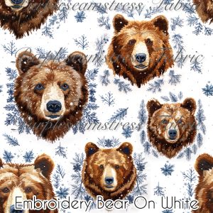 Embroidery Bear on White - Fabric