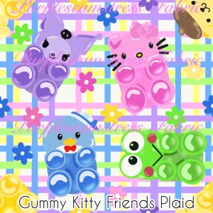Gummy Kitty Friends Plaid - Fabric