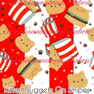 Kitten Nuggets on Stripes - Fabric
