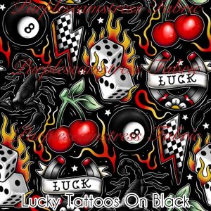 Lucky Tattoos On Black - Fabric