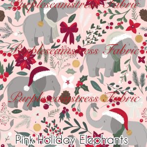Pink Holiday Elephants - Fabric