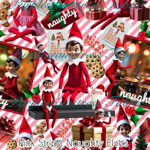 Pink Stripe Naughty Elves - Fabric