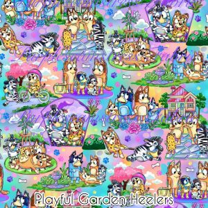 Playful Garden Heelers - Fabric