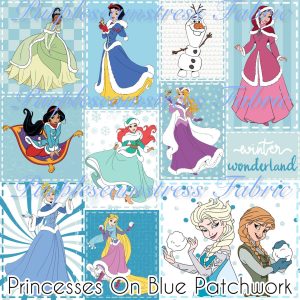 Princesses on Blue Patchwork - Fabric