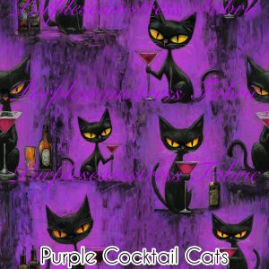 Purple Cocktail Cats - Fabric