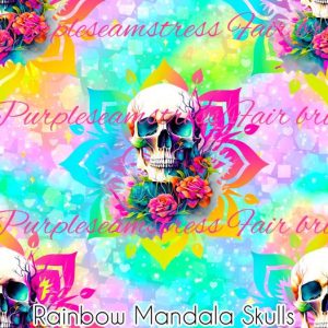 Rainbow Mandala Skulls - Fabric