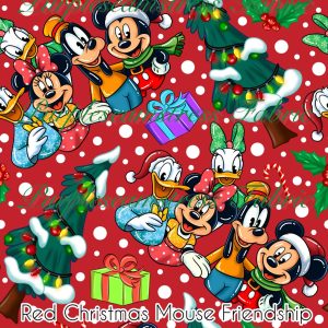 Red Christmas Mouse Friendship - Fabric