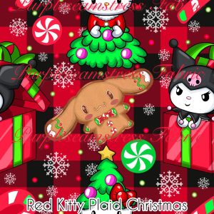 Red Kitty Plaid Christmas - Fabric