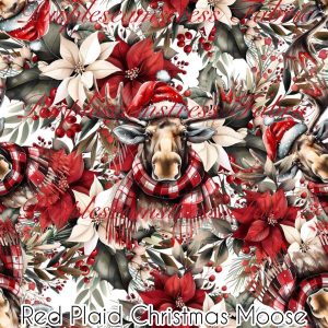 Red Plaid Christmas Moose - Fabric