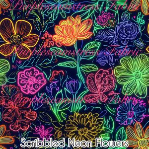 Scribbled Neon Flowers - Fabric