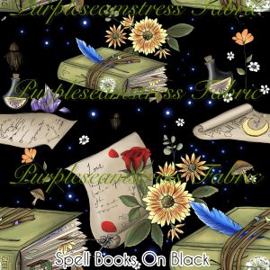 Spell Books on Black - Fabric