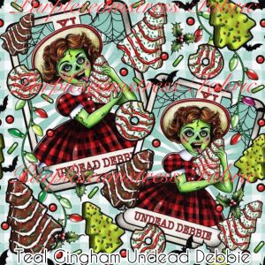 Teal Gingham Undead Debbie - Fabric