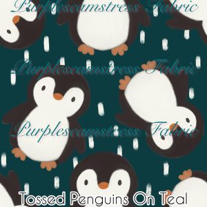 Tossed Penguins On Teal - Fabric