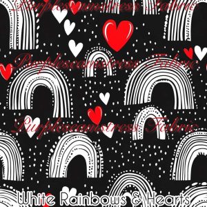 White Rainbows & Hearts - Fabric