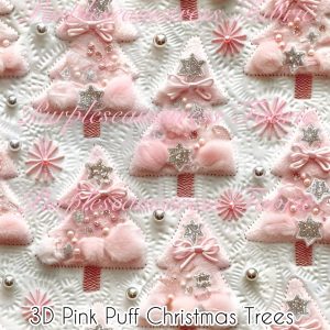 3D Pink Puff Christmas Trees - Fabric