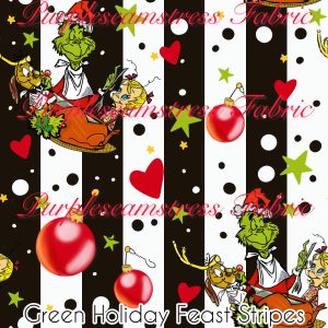 Green Holiday Feast Stripes - Fabric