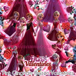 Pink Gingham Frozen Valentines - Fabric