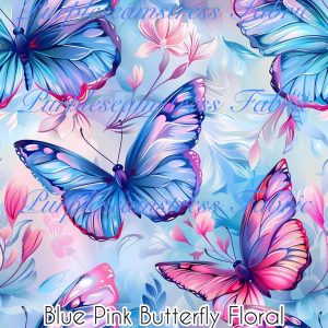Blue Pink Butterfly Floral - Fabric