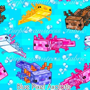 Blue Pixel Axolotls - Fabric