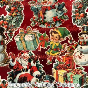 Burgundy Vintage Christmas - Fabric