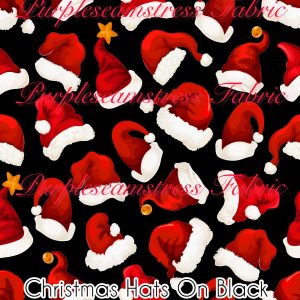 Christmas Hats on Black - Fabric