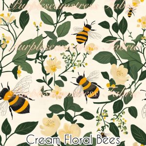Cream Floral Bees - Fabric