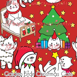 Golden Star Christmas Cats - Fabric