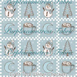 Light Teal Winter Checkers - Fabric