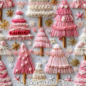 Pink Faux Stitch Pines - Fabric