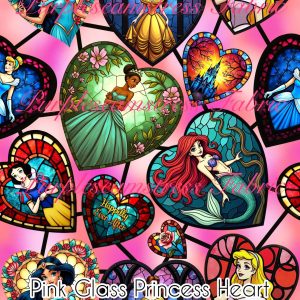 Pink Glass Princess Hearts - Fabric