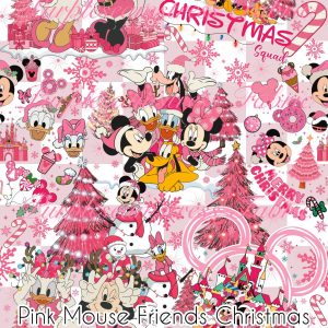 Pink Mouse Friends Christmas - Fabric